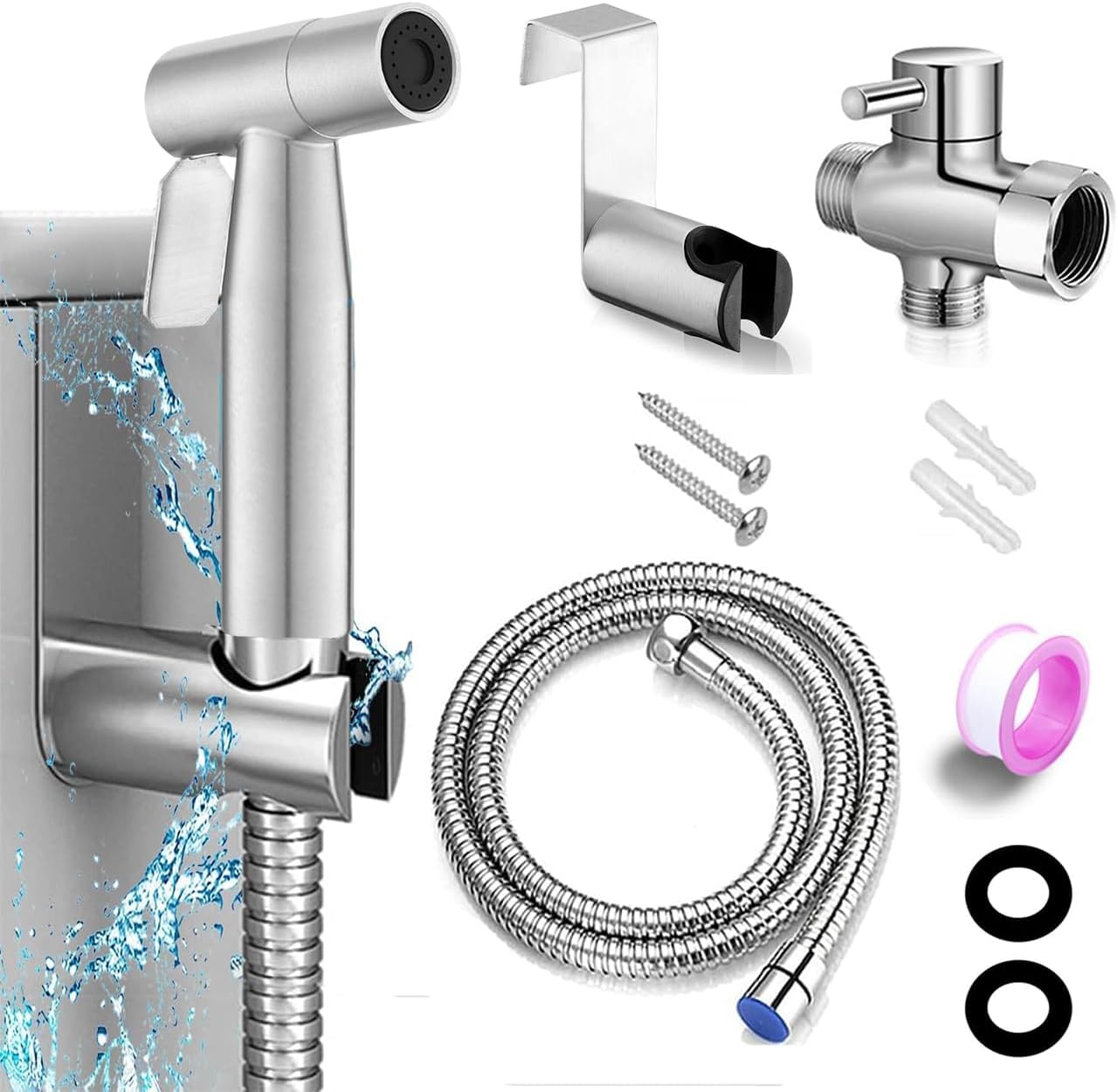 Handheld Bidet Sprayer for Toilet, Adjustable Stainless Steel Bathroom Bidet Sprayer Attachment Set with Hose for Baby Cloth Diaper, Leakproof High Pressure Toilet Muslim Shower Jet
