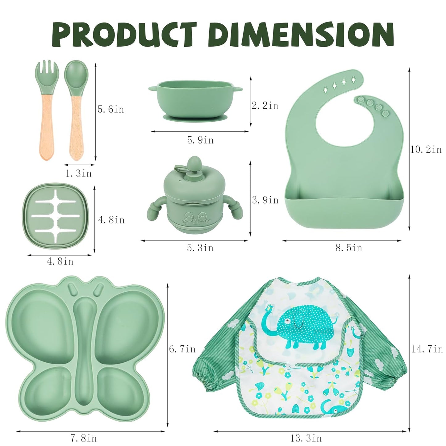 Silicone Baby Feeding Set, Baby Led Weaning Supplies, Baby Food Tableware Silicone Suction Plate, Bowl, Spoons, Fork, Waterproof Bib, Cup & Complementary Food Cake Mold, Baby Eating Utensils