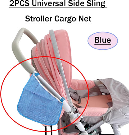 2PCS Universal Side Sling Stroller Cargo Net,Portable Storage Mesh Bag,Stroller Storage Organizer Bag,Non-Slip and Adjustable Straps Side Sling Mesh Organizer(Black)