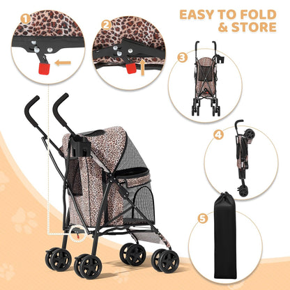 Magshion Compact Pet Stroller for Small-Medium Dogs/Cats up to 22lbs, 4-Wheel Lightweight Umbrella Shaped Portable Puppy Travel Jogger with Breathable Mesh, Cup Holder & Rear Storage, Black