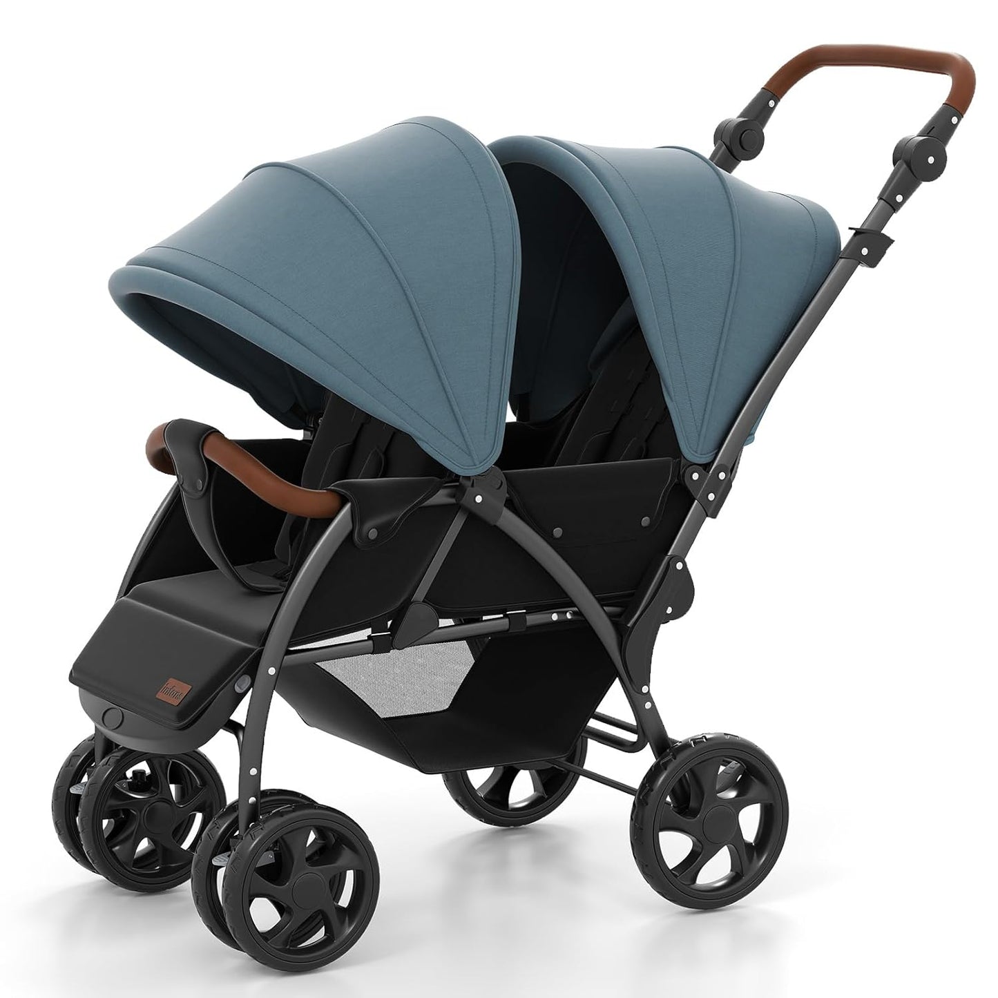 INFANS Double Stroller, Foldable Baby Tandem Stroller with Djustable Backrest Canopy Footrest, 5-Point Harness, Storage Basket, Convertible Compact Twin Stroller for Infants and Toddlers