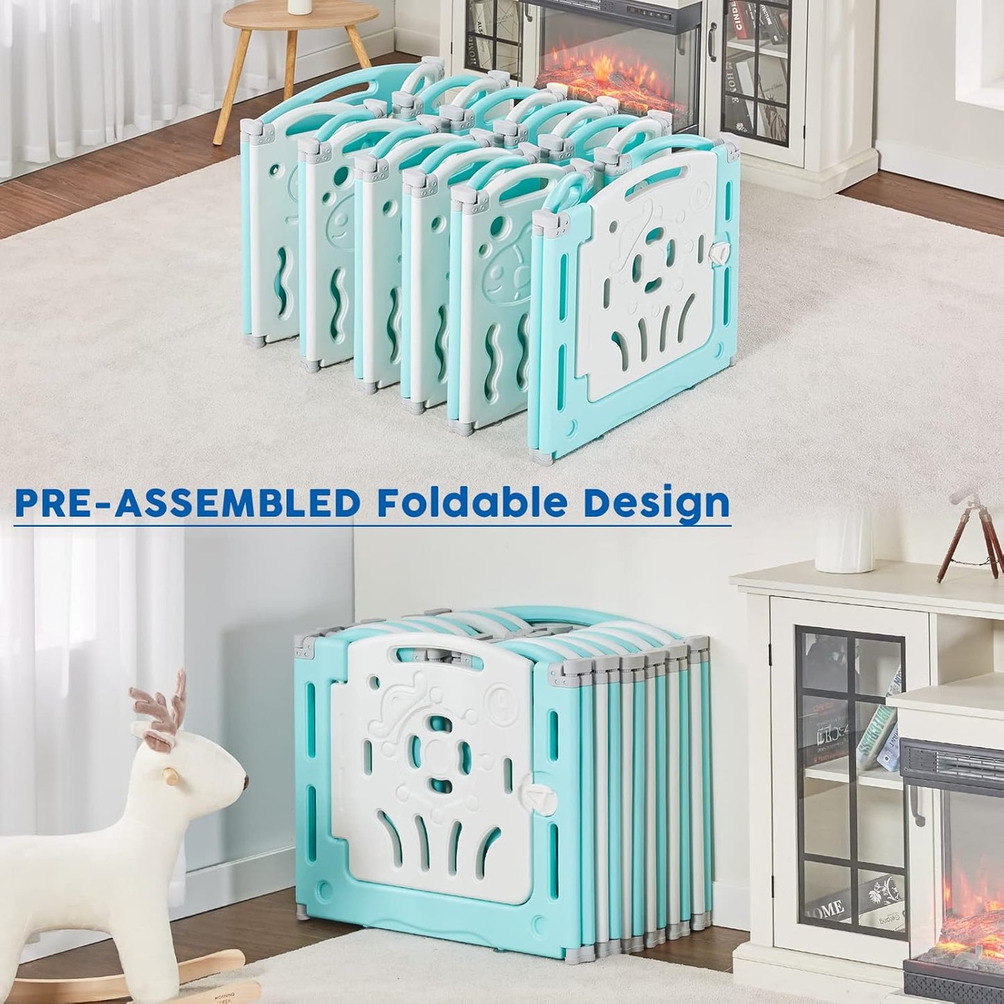 Albott Baby Fence Kid Playpen 18 Panel Albott Play Yard - Foldable Kids Safety Activity Center Playard Safety Lock Gate,Adjustable Shape, Portable Design for Indoor and Outdoor (18 Panel, Grey+White)
