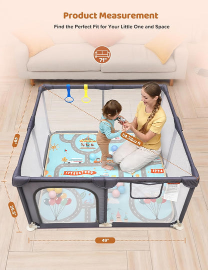 Dripex Baby Playpen, 47"x47" Small Playpen for Babies, Enhanced Safety Baby Play Yard for Indoor & Outdoor, Infant Play Pen with Soft Breathable Visible Mesh, Anti-Fall Design & Easy Setup, Grey