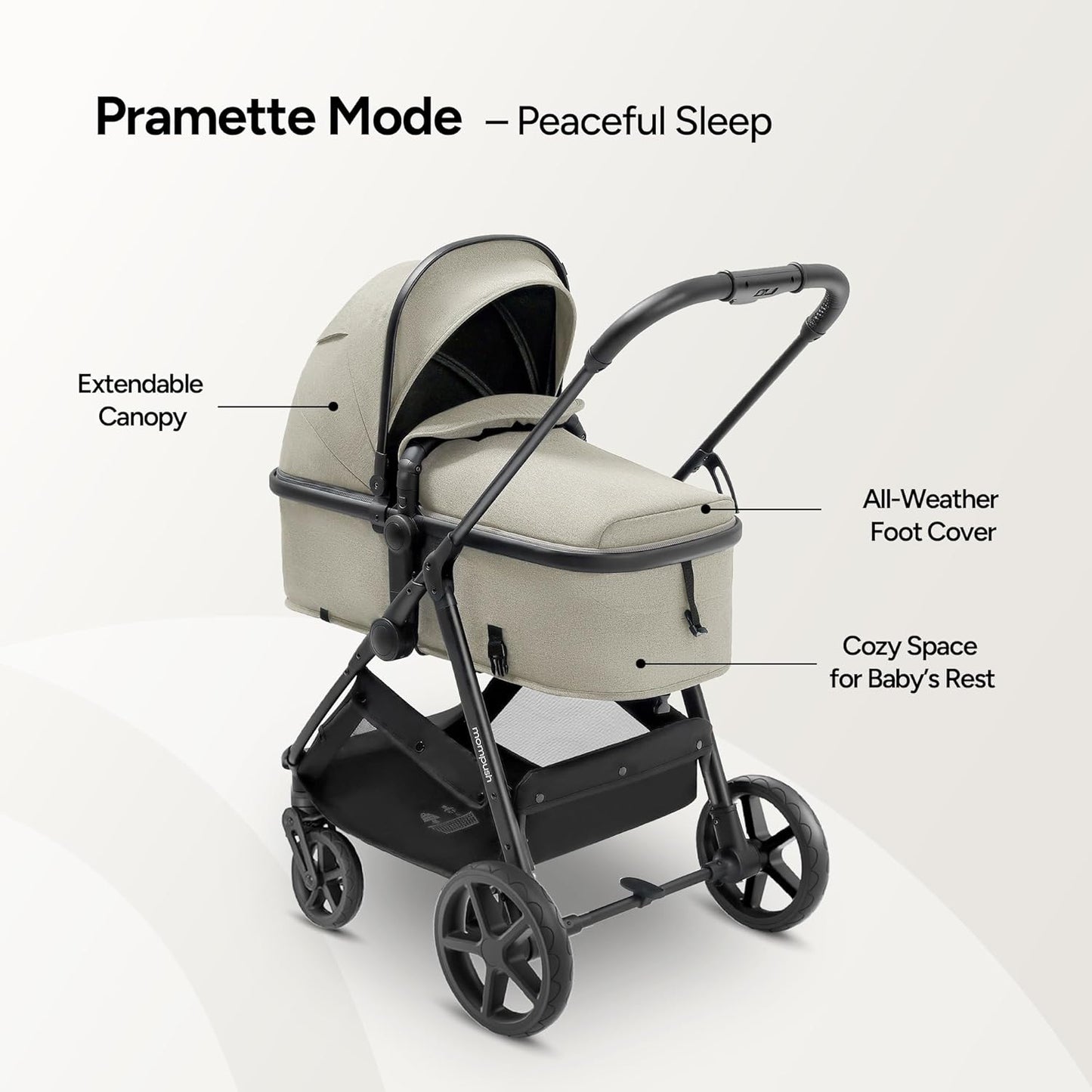 Mompush Baby Stroller, Convertible 2-in-1 with Bassinet Option, Infant Car Seat Compatible, Includes Adapter - Sturdy Full-Size Infant Stroller for Family Adventures