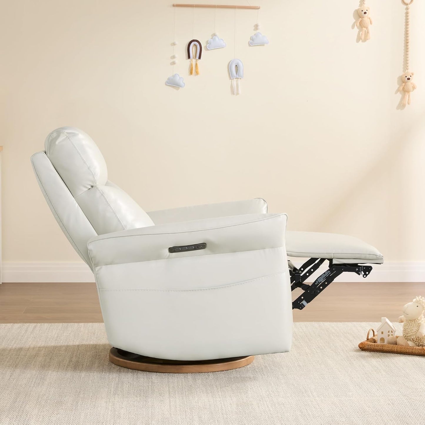 CHITA Power Recliner Chair, Electric Triple-Motor Swivel Glider Nursery Rocking Chair with Adjustable Power Headrest and Lumbar Support, GREENGARD Gold Certified, Solid Wood Base, Khaki Grey