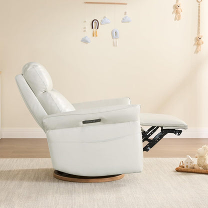 CHITA Power Recliner Chair, Electric Triple-Motor Swivel Glider Nursery Rocking Chair with Adjustable Power Headrest and Lumbar Support, GREENGARD Gold Certified, Solid Wood Base, Khaki Grey