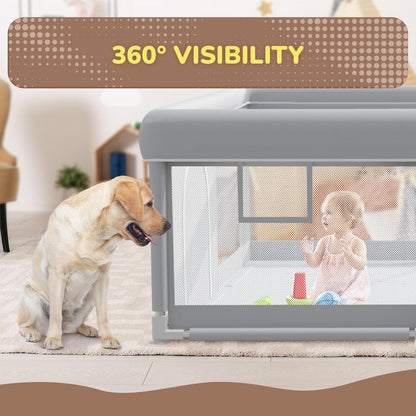 Baby Playpen with Mat 50x50 Inch, Play Pen for Babies and Toddlers with Gate, Baby Fence Sturdy Safety Playpen, Indoor & Outdoor Kids Activity Center
