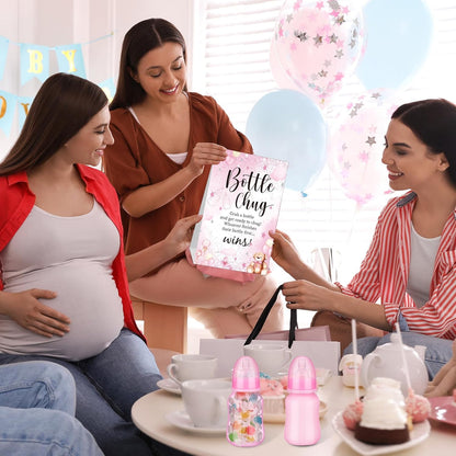 TrelaCo Bottle Chug Baby Shower Game 20 Pcs Baby Bottles Shower Favor with 1 Greenery Theme Sign for Gender Reveal Party Supplies Gifts(Green)