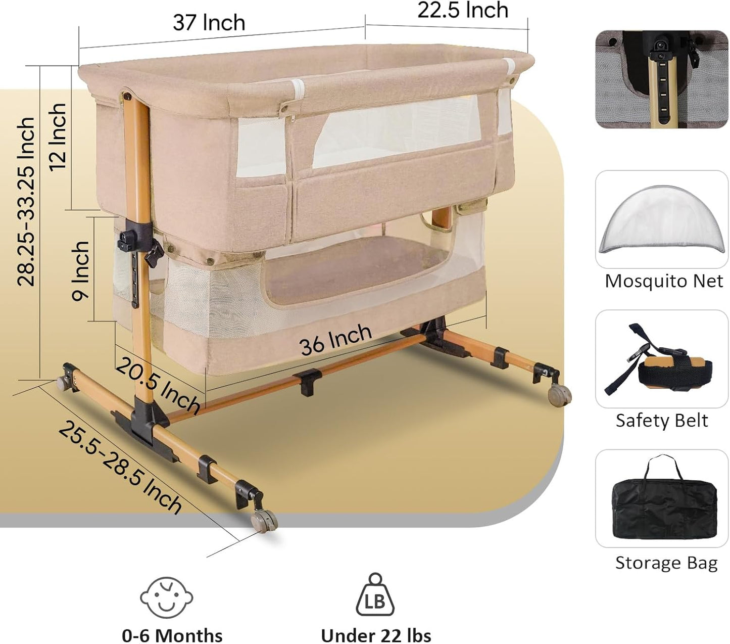 Baby Bassinet, 3 in 1 Infant Bassinet Bedside Sleeper, Bassinet with Cover, Rocking Bedside Bassinet for Baby with Storage Basket, Foldable & Adjustable Travel Crib (Light Pink)