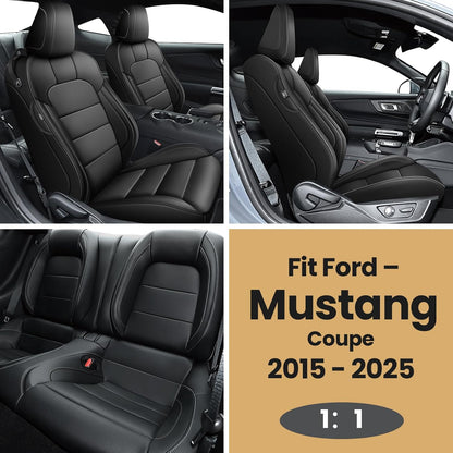 AOMSAZTO Seat Covers for Ford Mustang Coupe 2015 2016 2017 2018 2019 2020 2021 2022 2023 2024 2025 2026, Custom Fit Full Set Faux Leather (New Red)