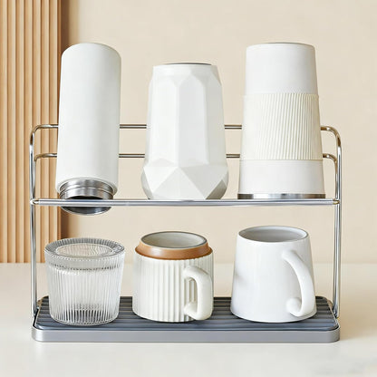Bottle Drying Rack,Coffee Mug Holder with Drain Tray for Coffee Cup,Water Cup(White)