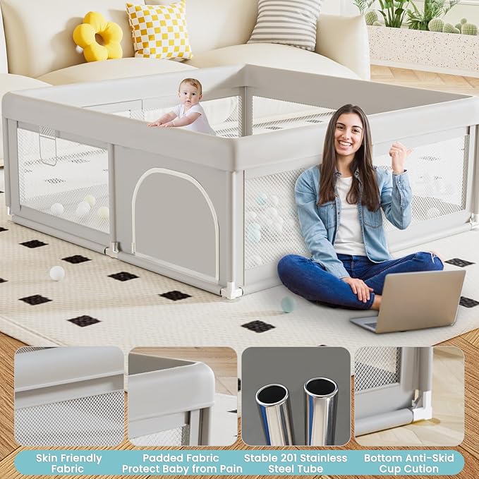 Hiaksedt Baby Playpen 50x50 Inch, Play Pens for Babies and Toddlers Baby Fence Play Yards for Indoor & Outdoor with Breathable Mesh Anti-Fall Playpen