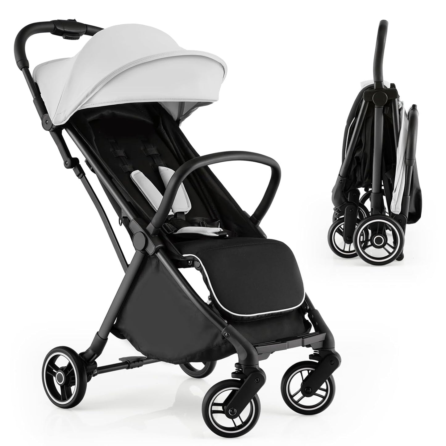 HONEY JOY Lightweight Baby Stroller, Compact Travel Stroller for Airplane, Fits Airplane Cabin & Overhead, One-Hand Gravity Fold, Self-Standing Toddler Stroller w/Adjustable Backrest/Canopy(Pink)