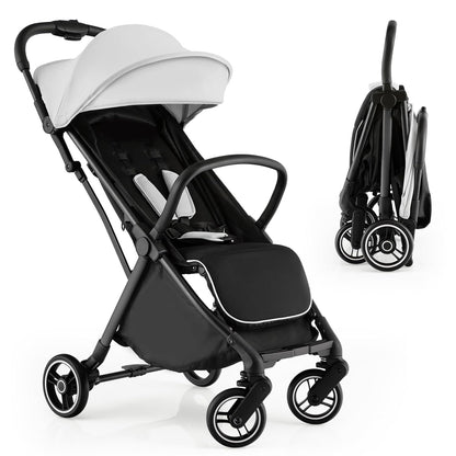 HONEY JOY Lightweight Baby Stroller, Compact Travel Stroller for Airplane, Fits Airplane Cabin & Overhead, One-Hand Gravity Fold, Self-Standing Toddler Stroller w/Adjustable Backrest/Canopy(Pink)