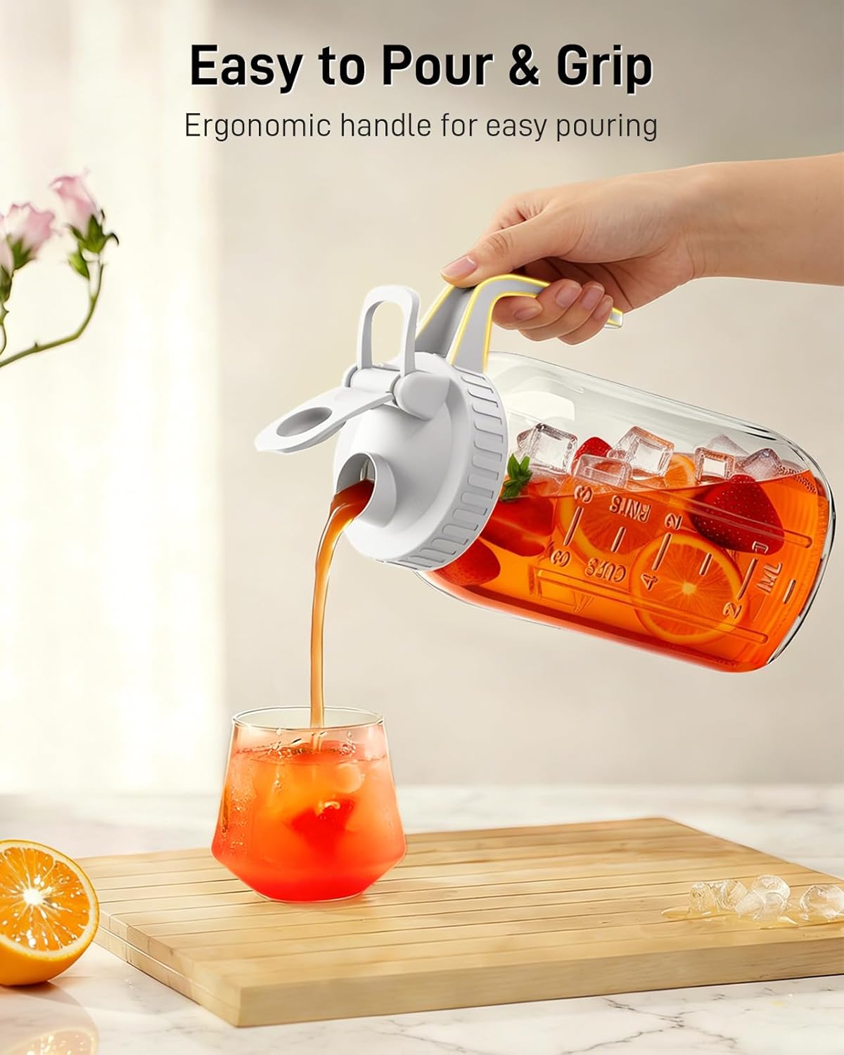 OneDream Breast Milk Pitcher 32oz Glass Pitcher with Lid, Formula Pitcher Leakproof Drip-Free Spout, Wide Mouth Mason Jar Pitcher for Easy Pouring, Dishwasher Safe Breastmilk Storage Pitcher