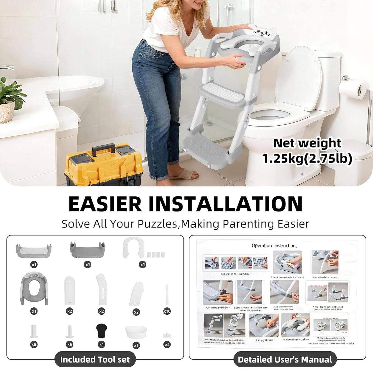 Potty Training Seat, Upgrade Toddler Toilet Seat for Kids Boys Girls, 3 in 1 Potty Training Toilet with Step Stool Ladder-Non Slip Foldable (Purple+Pink)