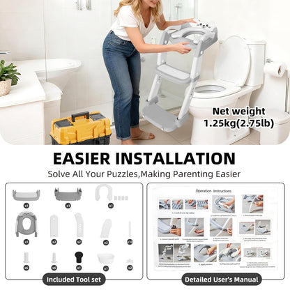 Potty Training Seat, Upgrade Toddler Toilet Seat for Kids Boys Girls, 3 in 1 Potty Training Toilet with Step Stool Ladder-Non Slip Foldable (Purple+Pink)
