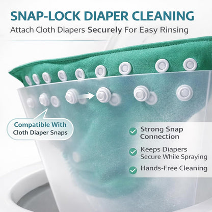 Cloth Diaper Sprayer Splatter Shield for Toilet, Snap Button Diaper Holder & Clips, Foldable Diaper Spray Bucket for Hands-Free Mess-Free Cleaning