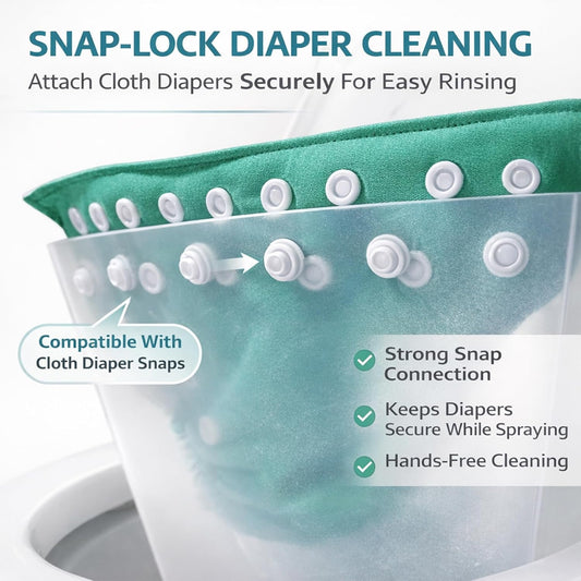 Cloth Diaper Sprayer Splatter Shield for Toilet, Snap Button Diaper Holder & Clips, Foldable Diaper Spray Bucket for Hands-Free Mess-Free Cleaning