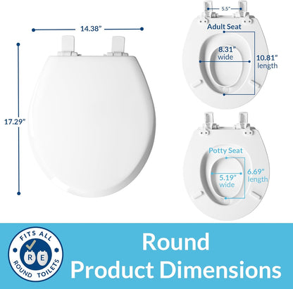 Mayfair NextStep2 Toilet Seat with Built-In Potty Training Seat, Slow-Close, Removable that will Never Loosen, Elongated, White