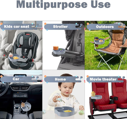 [2 Packs] Kids Car Seat Tray, Travel Tray with Cup Holder for Toddler Baby, Kids Car Seat Food Snack Organizer for Road Trip, Stroller snack Organizer Travel Must Haves Toddler Must Haves (Black)