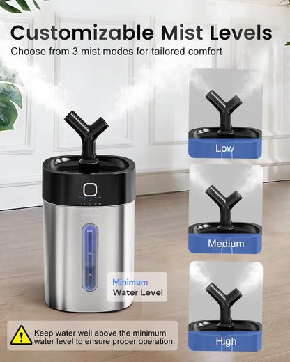 Feekaa Stainless Steel Humidifier Easy Clean, 1Gal/4L Cool Mist Humidifiers for Bedroom, Dishwasher Safe Humidifier Large Room, Humidifiers for Bedroom Baby Nursery Living Room Office, Black