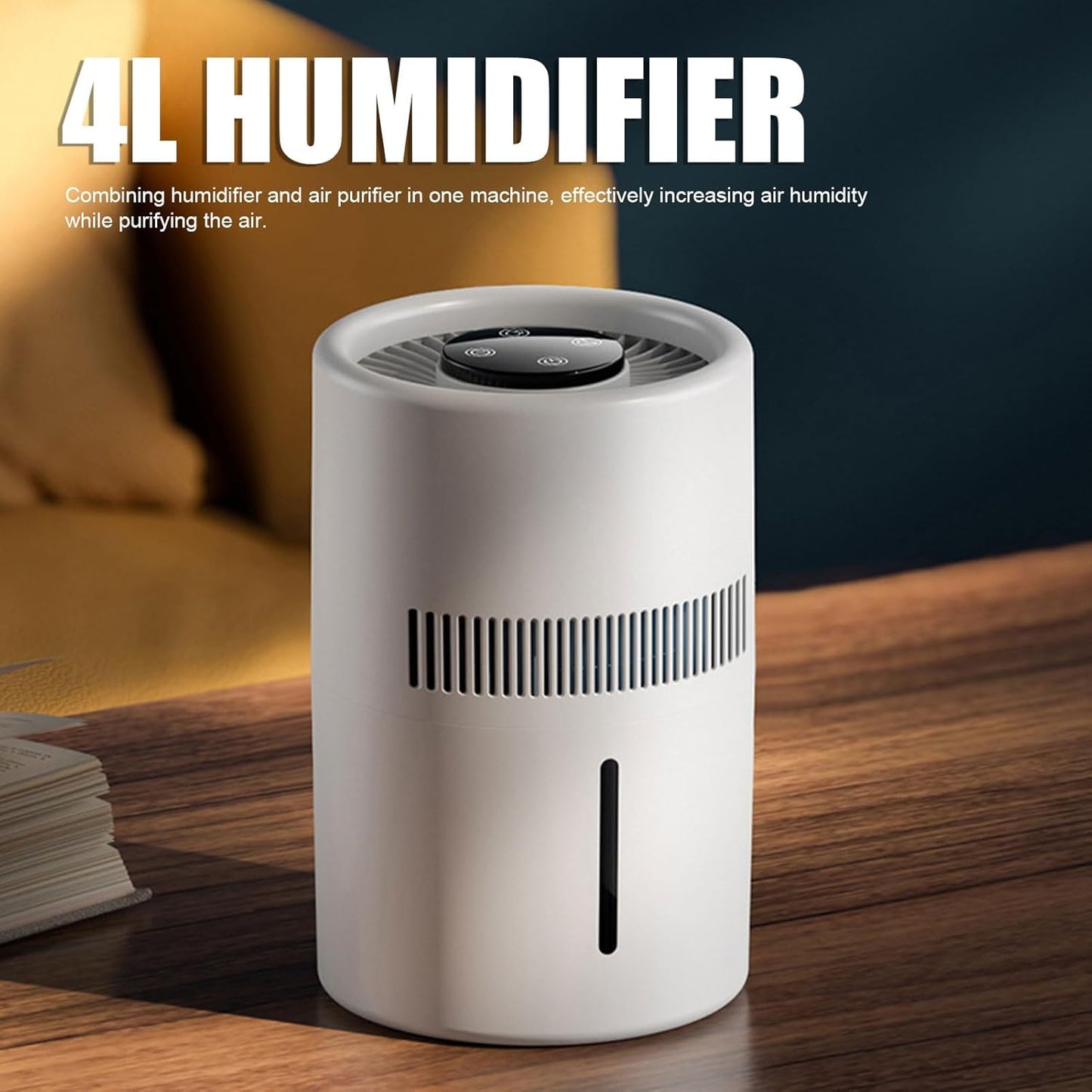 Air Purifier and Humidifier, 2 in 1 5W 4L Water Tank Quiet Evaporative Humidifier and Air Purifier Combo for Office Bedroom Nursery