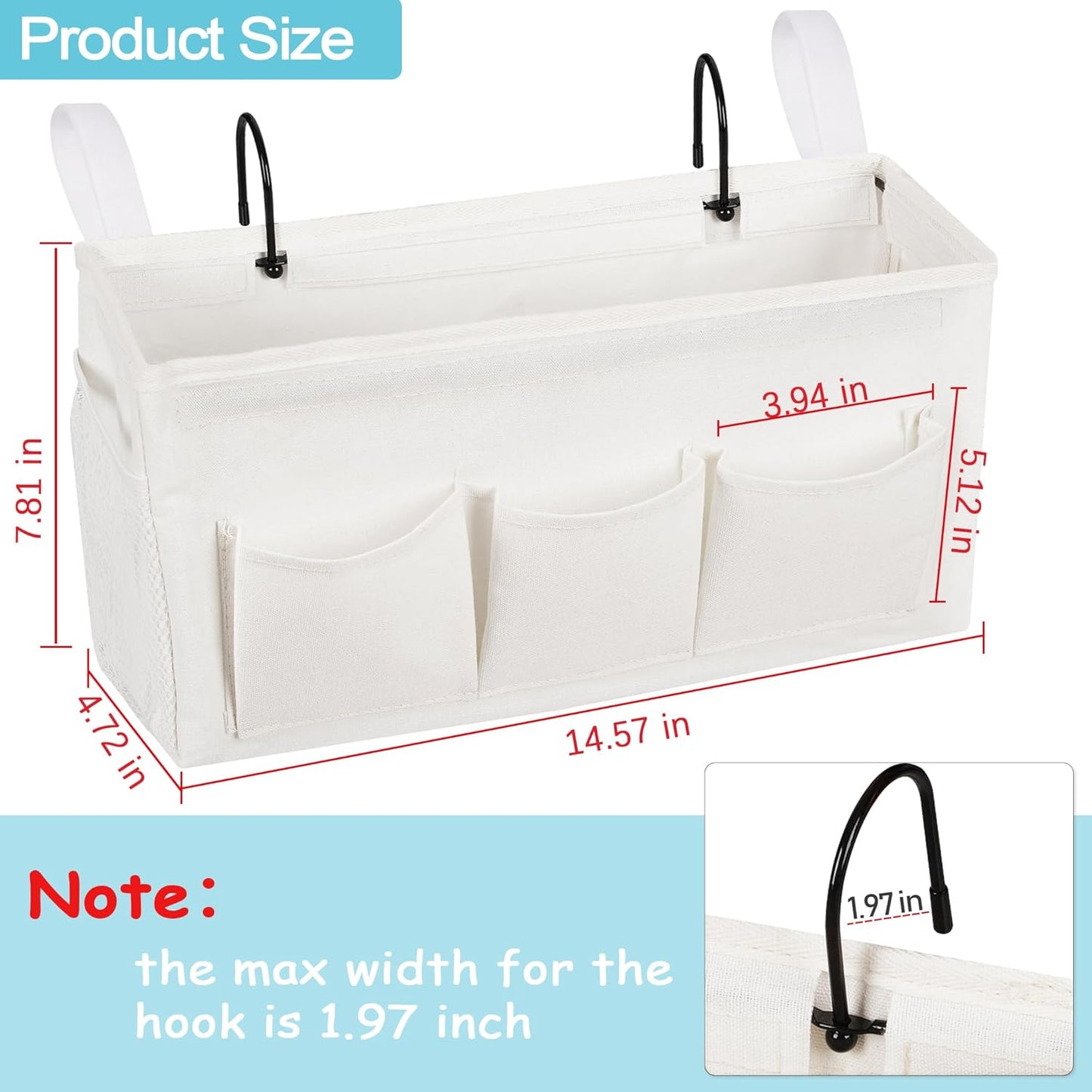 Loghot Bedside Caddy/Bedside Storage Bag Hanging Organizer for Bunk and Hospital Beds,Dorm Rooms Bed Rails,Can be Placed Glasses,Books,Mobile Phones,Keys (White)