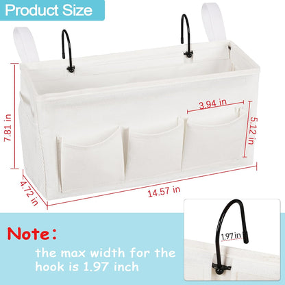 Loghot Bedside Caddy/Bedside Storage Bag Hanging Organizer for Bunk and Hospital Beds,Dorm Rooms Bed Rails,Can be Placed Glasses,Books,Mobile Phones,Keys (White)