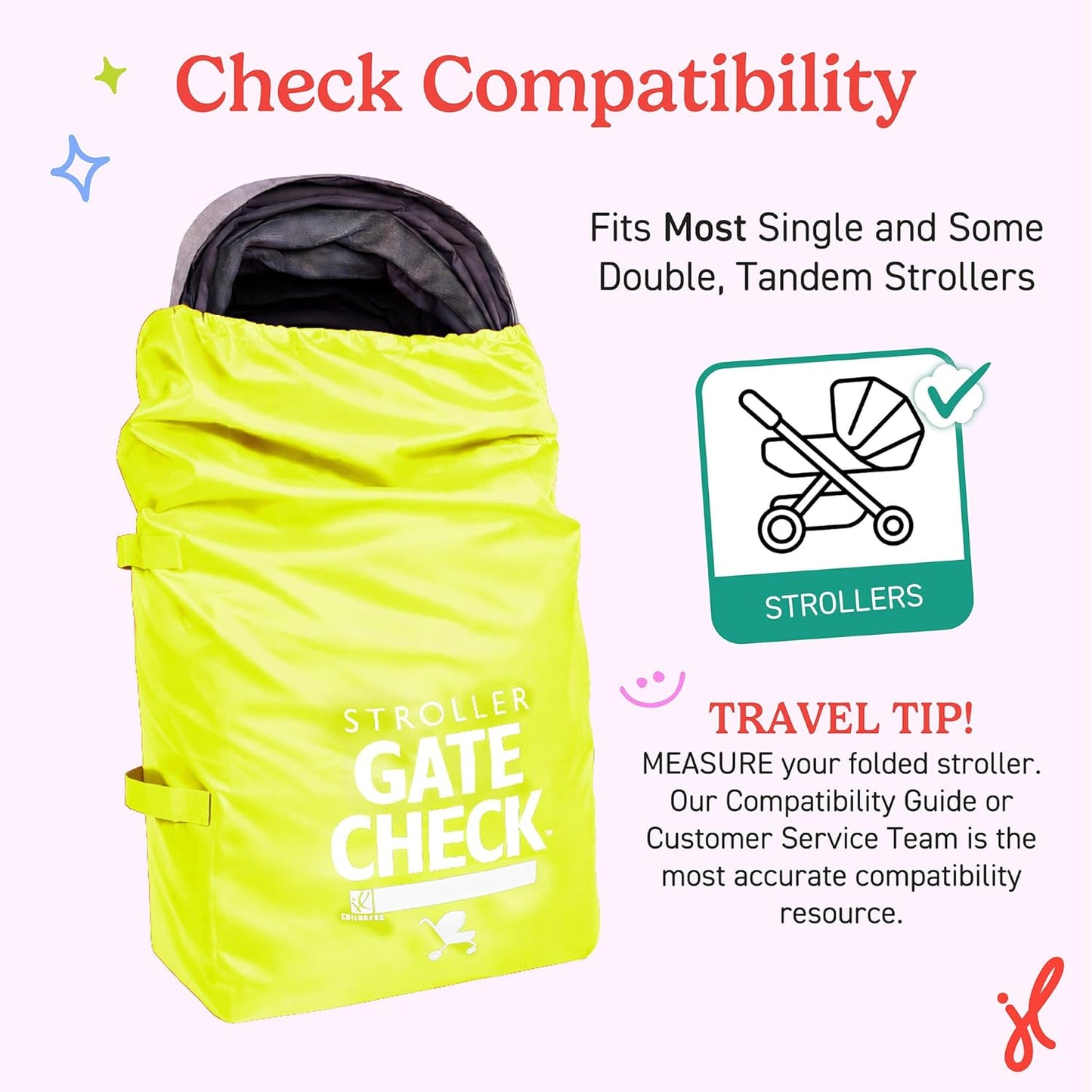 J.L. Childress Gate Check Bag for Single & Some Double Strollers - Travel Bag for Airplane, Fits Most Standard Baby Strollers, Airport Accessories for Gate Check, Flying Essentials - Red