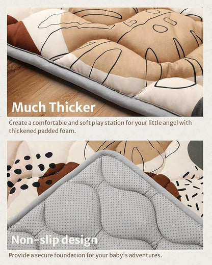 Blissful Diary Baby Play Mats for Floor, 71x59 Inch Extra Thicker & Large Soft Cushioning Foam Playmats for Babies and Toddlers, Foldable Washable Baby Crawling Mat for Playpen, Boho Design