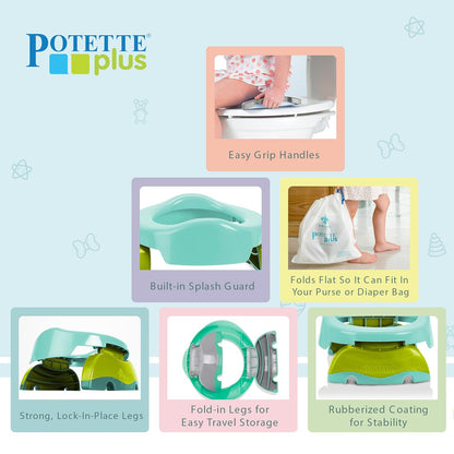 Kalencom Potette Plus 2-in-1 Travel Potty and Trainer Seat - Dual-Purpose Potty Training Toilet Seat - Portable Potty for Toddler Travel - with Durable, Lock-in Legs and Splash Guard - Pastel Mint