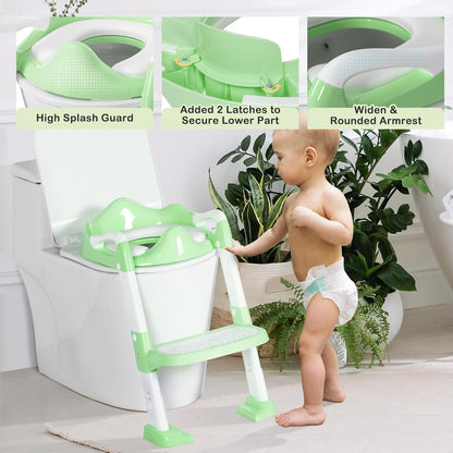 BRINJOY Potty Training Seat with Step Stool Ladder, Potty Toilet Toddler Seat w/Potty Training Chart & Cushion Handle, Kids Potty Training Toilet Chair for Girls Boys w/Non-Slip Pads Wide Step