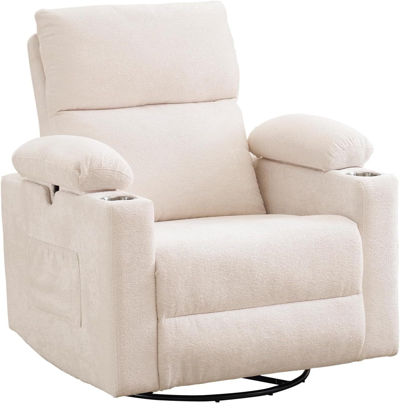 Rocking Chair Nursery with Adjustable Armrest for Breastfeeding, Glider Recliner Nursery Chair with Massage and Heat, Power Swivel Rocker Recliner with Adjustable Headrest, Corduroy, Beige