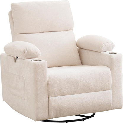 Rocking Chair Nursery with Adjustable Armrest for Breastfeeding, Glider Recliner Nursery Chair with Massage and Heat, Power Swivel Rocker Recliner with Adjustable Headrest, Corduroy, Beige