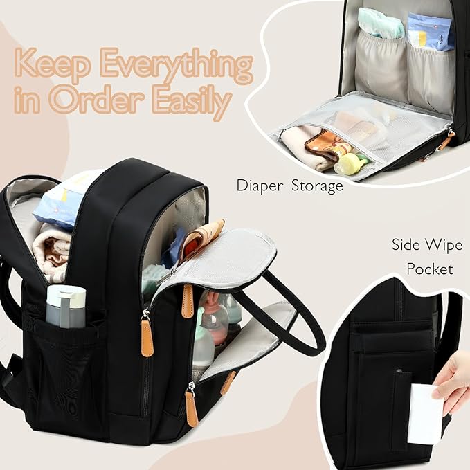 LORADI 18 Pockets Large Diaper Bag Backpack with 4 Insulated Pockets and Stroller Clips, Baby Shower Essentials (XL Black, Extra Large)