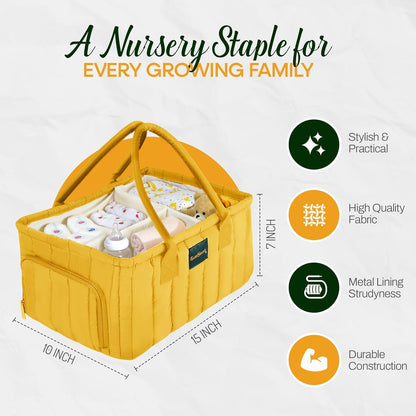 Large Diaper Caddy Organizer with Handle Neutral Boy Girl – Baby Basket for Nursery, Car, Changing Table – Portable Baby Storage with Compartments – Perfect for New Parents and Baby Shower Gifts