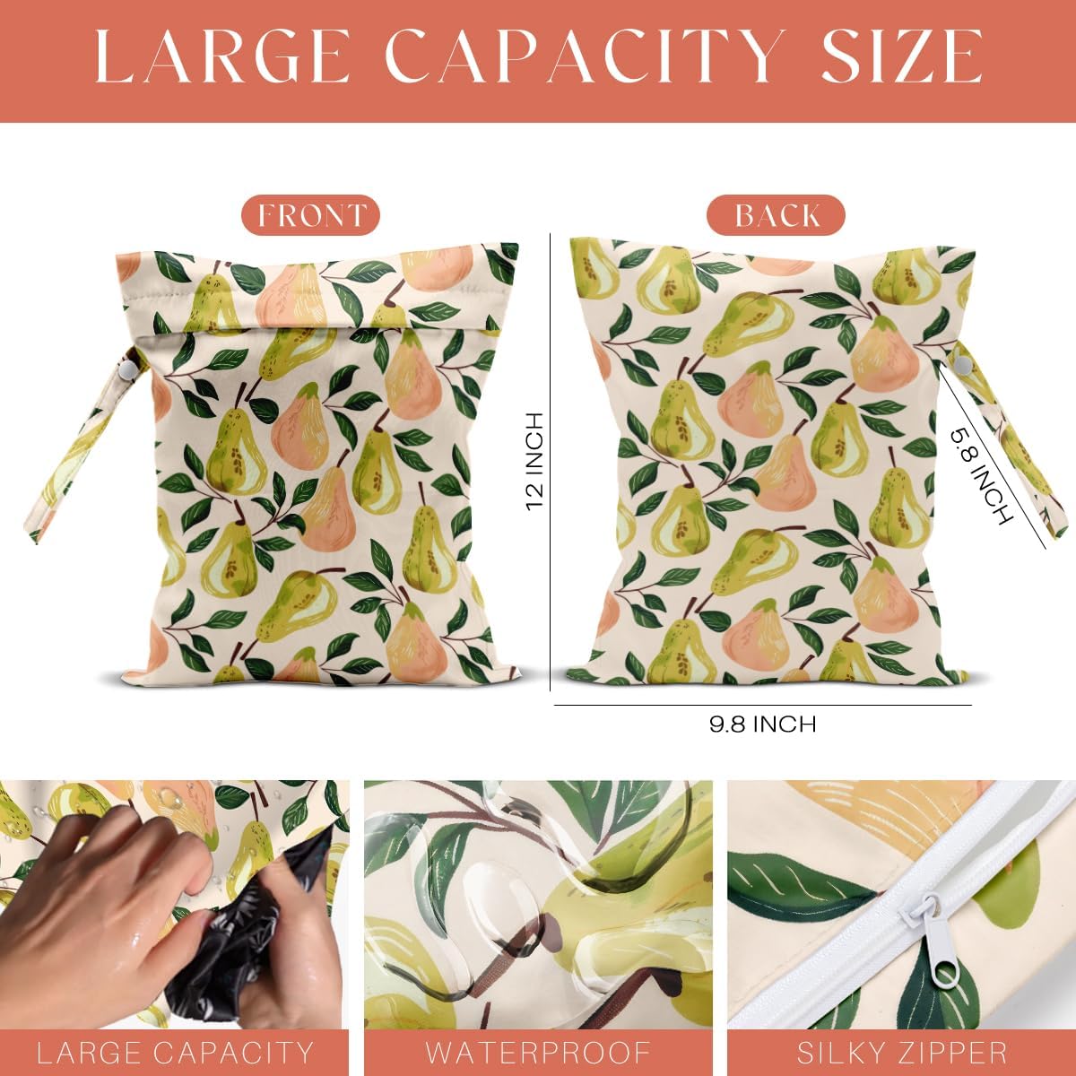 4 Pack Cute Fruit Wet Bag Waterproof Washable Reusable Wet Dry Bag for Swimsuit Dirty Clothes Cloth Diaper Travel Beach Pool Yoga Gym Toiletries Travel Beach Essentials Watermelon Avocado Banana