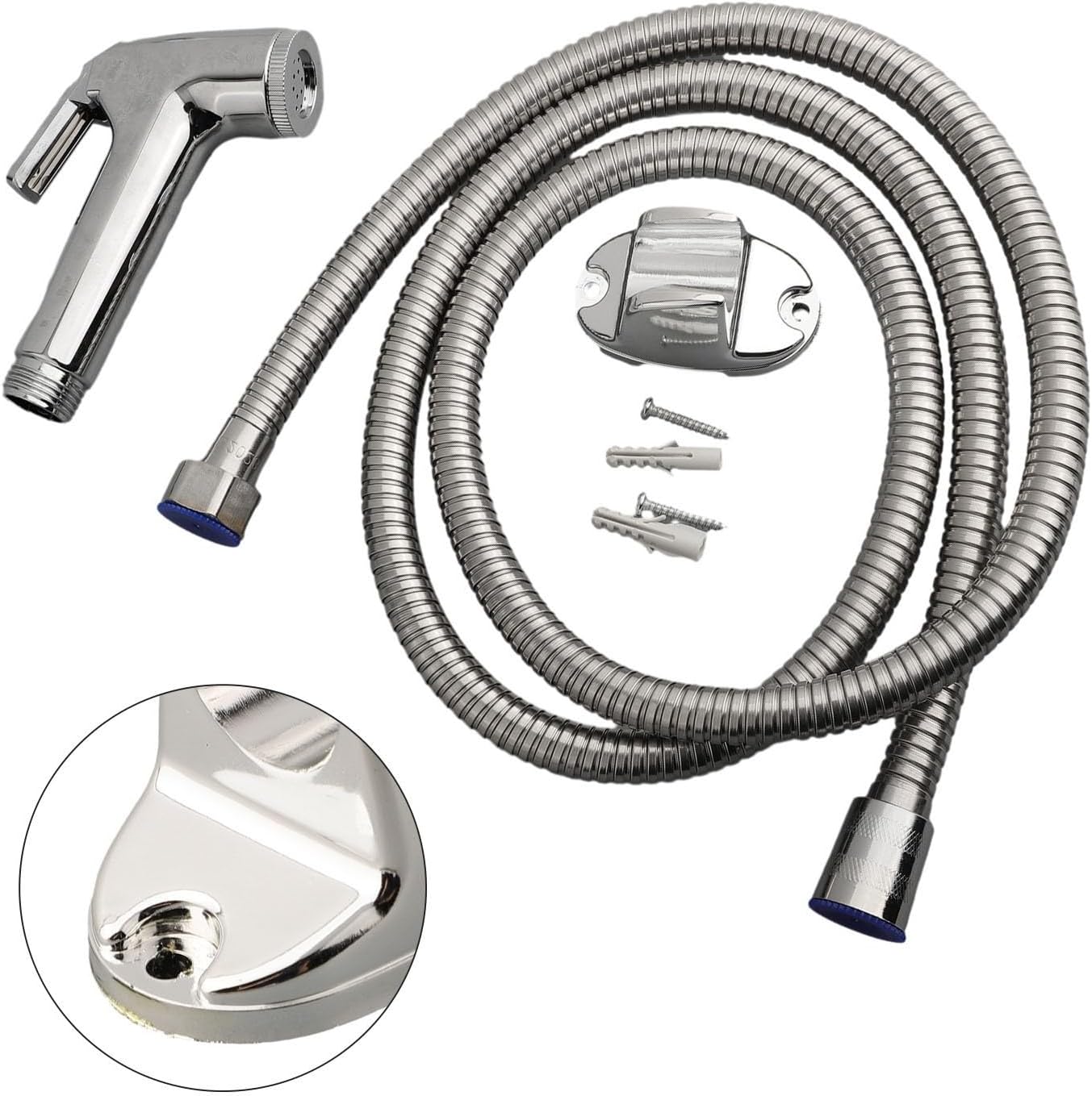 Handheld Bidet Sprayer Toilet Shower Kit Chrome Shattaf Spray Set with Wall Mount Bracket Hose for Baby Cloth Diaper Pet Hygiene Elderly Mobility Aid