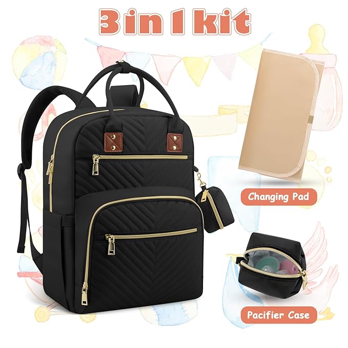 Tenot Baby Diaper Bag Backpack, Travel Diaper Bags for Baby Girl Boy Large Capacity Baby Bag Backpack for Women Black