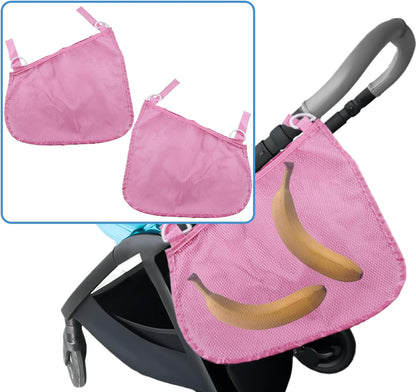 2 Pack Universal Side Sling Stroller Organizer with Mesh Cargo Net,Adjustable and Non-Slip Stroller Storage Bags, Portable Side Sling Stroller Cargo Net for Baby Accessories(Black)