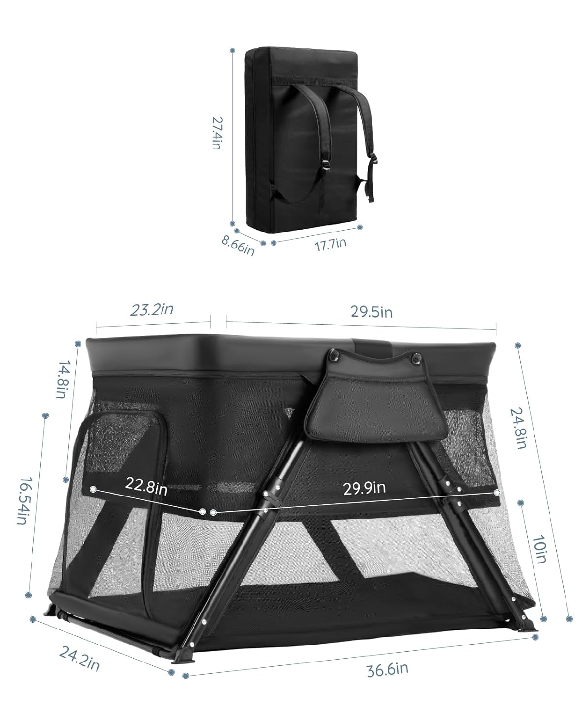 Lilian&Gema 2-in-1 Travel Crib, Portable & Foldable Crib with Backpack, Lightweight Baby Travel Playpen with Thick Mattress for Babies & Toddlers, Baby Travel Essential