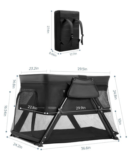 Lilian&Gema 2-in-1 Travel Crib, Portable & Foldable Crib with Backpack, Lightweight Baby Travel Playpen with Thick Mattress for Babies & Toddlers, Baby Travel Essential