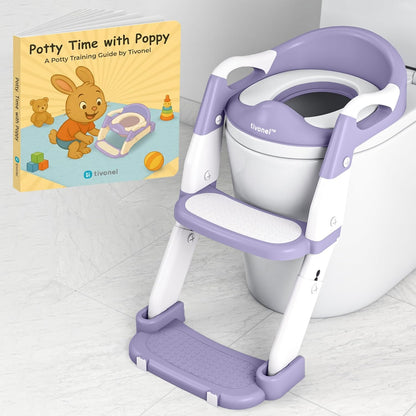 3-in-1 Toddler Potty Training Toilet Seat with Ladder | Foldable Toilet Potty Training Seat with Step Stool Ladder | 5-Level Adjustable Height | Soft Cushion, Splash Guard & Anti Slip Pad