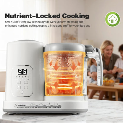 Baby Food Maker Pro Steamer Blender: 4 in 1 Auto Steam Blend and Puree Maker with Self-Clean for Healthy Baby and Toddler Meal Prep - BPA-Free White+Green