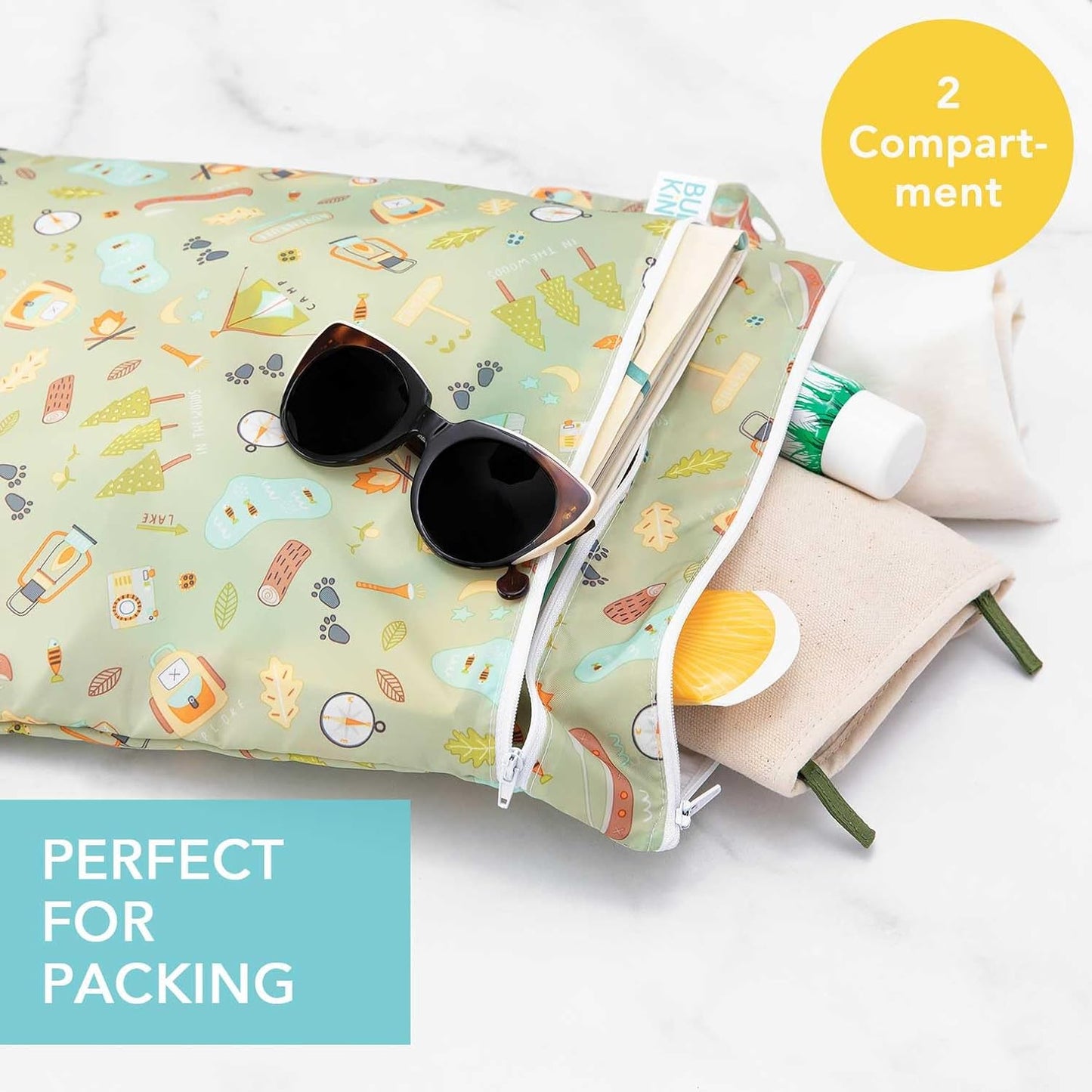 Bumkins Disney Waterproof Wet Bag for Baby, Travel, Swim Suit, Cloth Diapers, Pump Parts, Pool, Gym Clothes, Toiletry, Strap to Stroller, Daycare, Zip Reusable Bag, Packing Pouch, Winnie the Pooh
