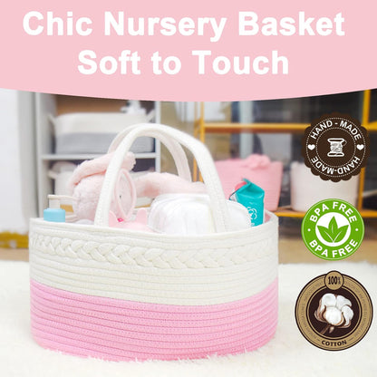 ABenkle Baby Diaper Caddy, Nursery Storage Bin and Car Organizer for Diapers and Baby Wipes, Cotton Rope Diaper Basket Caddy, Changing Table Diaper Storage Caddy