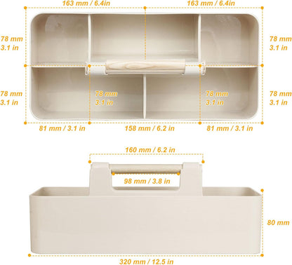 Baby Shower Caddy Plastic Nursery Portable Storage Organizer Caddy Tote for Child/Kids, Divided Basket Bin with Wood Handle for Bathroom, Dorm Room, Holds Hand Soap, Bottles, Spoons (Beige)