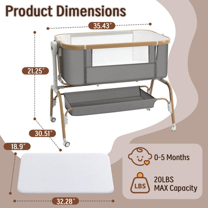 Rocking Baby Bassinet Bedside Sleeper, Detachable Portable Bassinet & Adjustable Crib with 8 Heights, Breathable Mesh, Storage Basket & Mobile Toy for Newborns to Toddlers(Oatmeal)