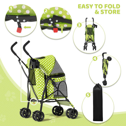 Magshion Compact Pet Stroller for Small-Medium Dogs/Cats up to 22lbs, 4-Wheel Lightweight Umbrella Shaped Portable Puppy Travel Jogger with Breathable Mesh, Cup Holder & Rear Storage, Black